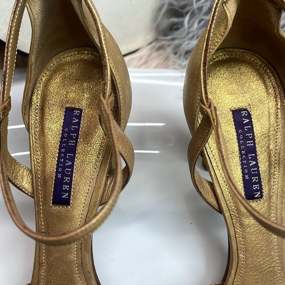 RALPH LAUREN PURPLE LABEL GOLD LEATHER HEELS - Picture 4 of 10